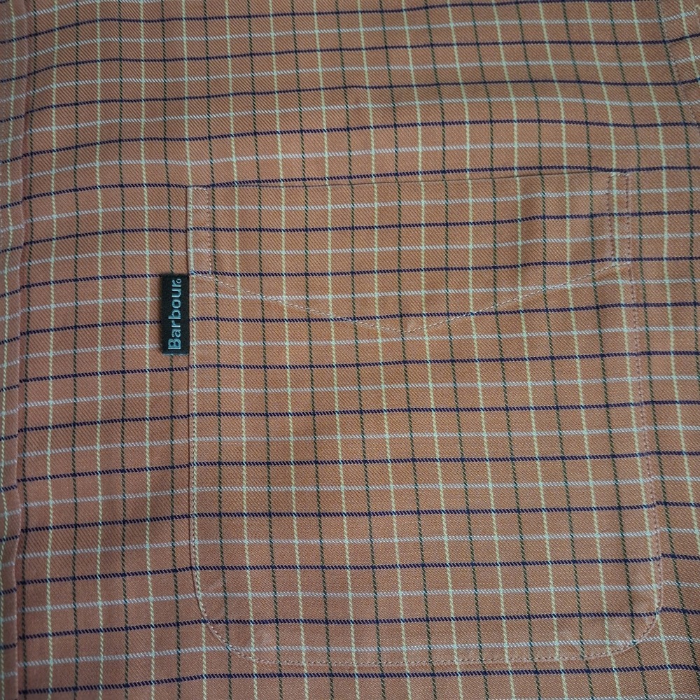 Barbour Mens Orange Tattersall Check Button Down Shirt Cotton Size Medium Preppy - Picture 6 of 10